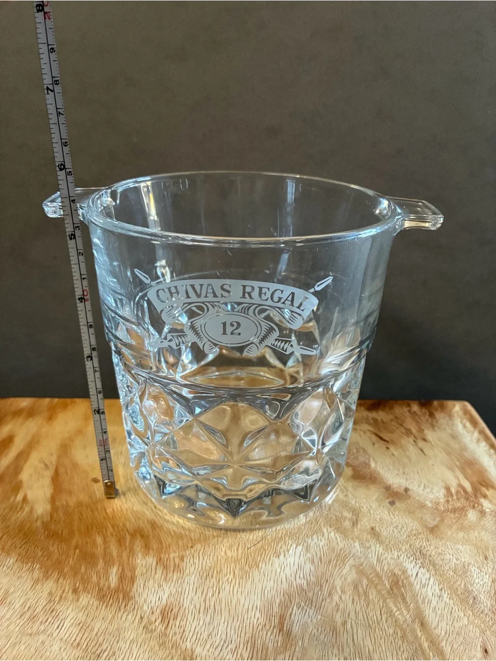 Chivas Regal Whisky Clear Glass Ice Bucket with Handles, Made in France, Small